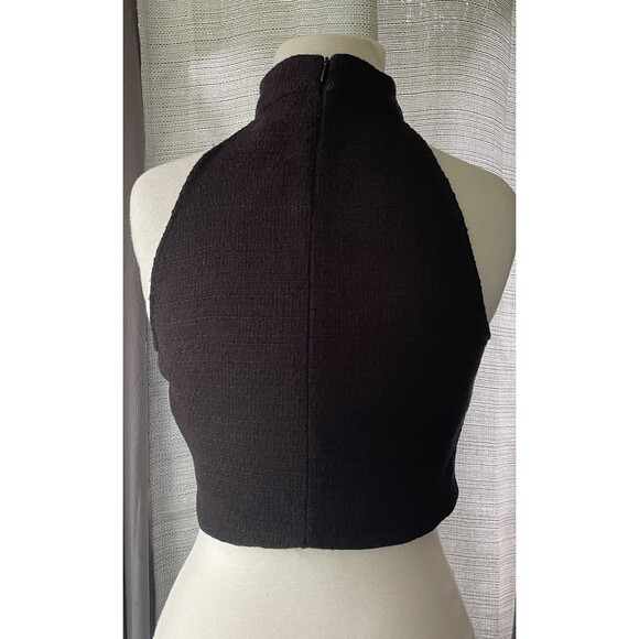 Zara Solid Black Tweed Mock Neck Sleeveless Crop Top Size Small- Neck & Side Zip - Picture 4 of 5